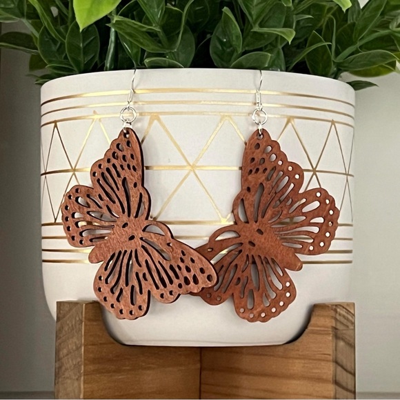 Jewelry - Handmade Butterfly Wooden Earrings